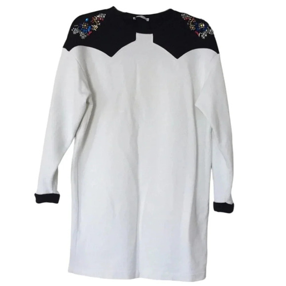 Zara W/B Collection Rhinestone Beaded Jewel White Black Sweater Dress Size S - Picture 2 of 16